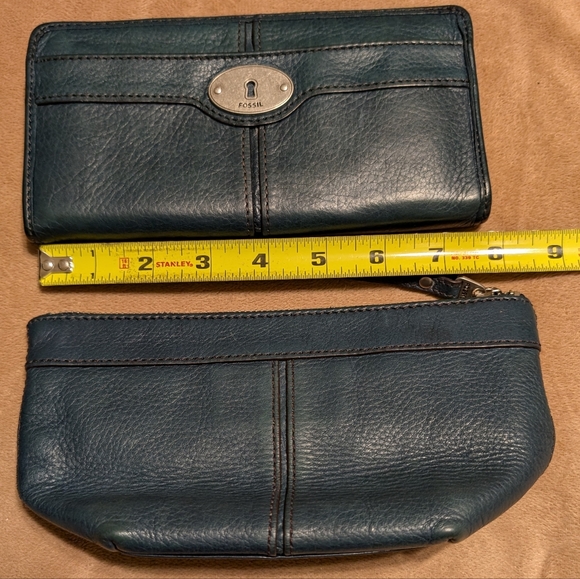 Vintage Fossil Maddox leather satchel w/Matching Color Clutch&Wristlet (3pc Set) - Picture 12 of 16